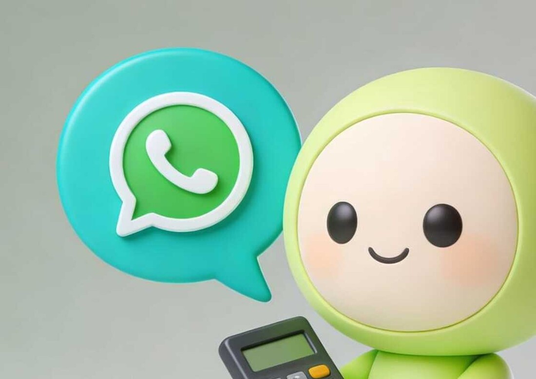 Mascote do Finambut com o símbolo do WhatsApp e uma calculadora